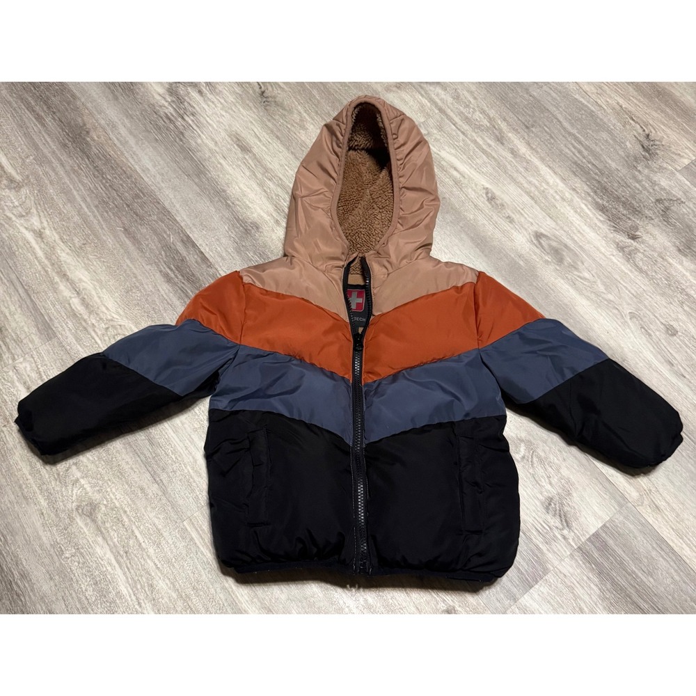 Swiss Tech Toddler Boys Colorblock Sherpa Lined Puffer Jacket Orange Blue 3T